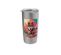 Abstract Art Lobo Lobos Vaso térmico de acero inoxidable de doble pared