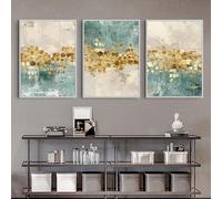 Abstract Blue and Gold Canvas Painting HD Print Poster Modern Wall Art Picture for Living Room Home Wall Decorations(40x50cm/3Pcs Frameless)