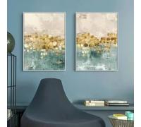 Abstract Blue and Gold Canvas Painting HD Print Poster Modern Wall Art Picture for Living Room Home Wall Decorations(70x100cm/2Pcs Frameless)