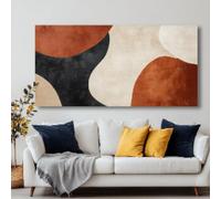Abstract canvas painting - Large painting with geometric shapes in black, white, beige and orange, for living bedroom(75x150cm/Frameless)