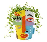 Abstract Face Plant Pot with Drainage Hole Resin Head Planter