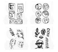 Abstract Girl Faces Art Diseño Creativo Simple 4 Piezas Sellos de Silicona Transparente para Bricolaje Scrapbooking Embossing Crafting Tarjetas de Regalo Tarjetas de álbum