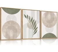 Abstract Green Boho Canvas Wall Art Minimalist Geometric Line Leaf Prints Artwork for Living Room, Bedroom Decor(30x40cm x 3/Sin marco)