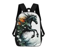 Abstract Horse with Floral And Tree Elements Mochila Escolar Infantil De 17 Pulgadas, Impresa En 3D, Estilo Casual, Para Niños, Ideal Para Viajes, Como Mochila Escolar O Para Llevar Libros.