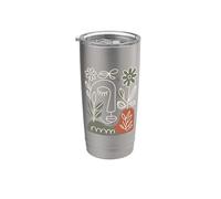 Abstract Line Art Jardinería de Flores Floricultura Flores Vaso térmico de acero inoxidable de doble pared