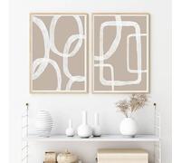 Abstract Line Wall Art Mural Canvas Painting Brush Beige Background Posters And Prints Picture Living Room Home Decor(60x90cm/2PCS Frameless)