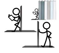 Abstract Metal Bookends - 2 Piece Decorative Shelf Holder, Geometric Art Design, Sturdy Steel Construction, Compact Space Saving Size | Book Holders For Home Bedroom Living Room Study Office Library D