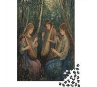 Abstract Pastoral Oil Painting Hermosa Mujer Playing Harp and Lute in The Bosque 38x26cm/1000pcs Puzzle Adecuado para Adultos Y Multitud Mayores De 14 Años
