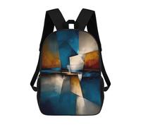 Abstract Pentagonal Form - Blue, Gold & Ivory Geometry Mochila Infantil, Mochila Escolar Impresa En 3D, Mochila Para Niños Y Niñas, Mochila Escolar Ajustable Para La Escuela Primaria 17inch