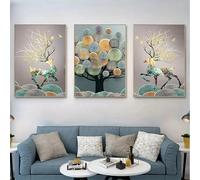 Abstract Poster Chinese Feng Shui Golden Rich Tree Print Wall Art Canvas Painting Art for Living Room Decoration(50x70cm/3PCS Frameless)