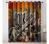 Abstract Rock Guitar Cortinas Opacas con Aislamiento térmico para oscurecer la habitación, con Ojales, para Sala de Estar, 140An x 260Al cm (2 Paneles), Colorful