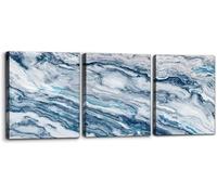 Abstract Wall Art 3 Piece Blue Beach Ocean Picture Coastal Theme Nautical Sea Wave Canvas Prints Decoración de sala de estar(60x80cm x 3/Inner frame)