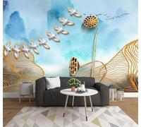 Abstracto Acuarela Hilo Dorado Pájaros En Vuelo Raíz De Loto 3D Papel Pintado Pared Fácil Instalación Oficina Sala Estar Sofá Dormitorio TV Fondos Decoración-430cm×300cm
