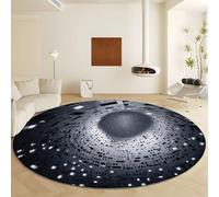 Abstracto Alfombra Redonda 150 cm, Suave Antideslizante Alfombra Círculo Bloques Espaciales Geométricos En Negro Y Gris Lavable para Habitación, Escalera, Salón, Dormitorio, Balcón