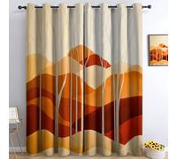 Abstracto Árboles Montañas Cortinas Opacas Ojales Cortinas Cortina Anti Luz Opacas Cortinas Aislantes Termicas, para Salon Dormitorio, 2 Piezas, 91.5 x 214 cm, Beige