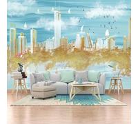 Abstracto Creativo Línea Fresca Golden City 3D Papel Pintado Pared Fácil Instalación Oficina Sala Estar Sofá Dormitorio TV Fondos Decoración-250cm×170cm
