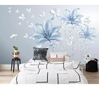 Abstracto Flor Transparente Mariposa Blanca 3D Papel Pintado Pared Fácil Instalación Oficina Sala Estar Sofá Dormitorio TV Fondos Decoración-300cm×210cm