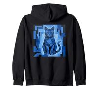 Abstracto Gato Azul Arte Geométrico Amante Felino Diseño Sudadera con Capucha