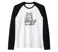 Abstracto Gato Ramen Bosquejo Gatito Garabatos Arte Minimalista Camiseta Manga Raglan