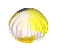 Abstracto gris y amarillo simplemente moderno,Gorro de ducha, gorro de noche, gorro de baño elástico impermeable de doble capa, reutilizable para el cabello.