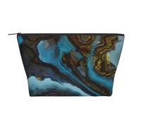 Abstracto Líquido Mármol Azul Dorado, Bolsa de artículos de tocador Bolsa de Maquillaje Bolsa de cosméticos Bolsa de artículos de tocador de Viaje portátil