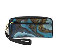 Abstracto Líquido Mármol Azul Dorado, Bolsa de Maquillaje Bolsa de cosméticos Bolsa de Aseo de Viaje portátil Estuche de Cuero para Mujeres y niñas
