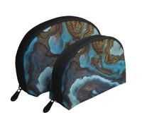 Abstracto Líquido Mármol Azul Dorado, Bolsa de Maquillaje de Concha, Monedero pequeño para Mujer, Bolsa de artículos de tocador, Bolsa de cosméticos, 2 Piezas