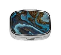 Abstracto Líquido Mármol Azul Dorado, Pastillero cuadrado para bolsillo o monedero, pequeño contenedor de pastillas, organizador de pastillas de viaje