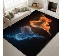 Abstracto Llamas Agua En Forma De Corazón Alfombras, Suave Tapete de pelo corto, Base antideslizante de TPR, Naranja Azul Alfombra Antideslizante Dormitorio,Felpudo Entrada Casa - 120 x 170 cm