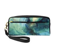 Abstracto Marmoleado Océano Azul Marino Verde Azulado, Bolsa de Maquillaje Bolsa de cosméticos Bolsa de Aseo de Viaje portátil Estuche de Cuero para Mujeres y niñas