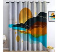 Abstracto Montañas Sol Líneas Cortinas Opacas Ojales Cortinas Cortina Anti Luz Opacas Cortinas Aislantes Termicas, para Salon Dormitorio, 2 Piezas, 91.5 x 214 cm, Color
