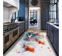 abstracto Oil 120x180cm Painting Style lavable habitacion infantil Alfombra Asia Alfombrilla for salon Chinese Lucky Koi Fish Cherry Blossom estampado Tapete resistente a manchas Thin dormitorio Big