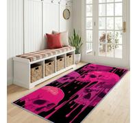 Abstracto Pop Art Horror Cabeza de Muerte Alfombra de pasillo 80 x 200 cm Suave, gótico Neón Alfombra de paso de pelo Ras - Antideslizante Rosa Fucsia Corredor Entre Interior Largo para Entrada Cocina