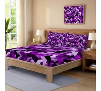 Abstracto Simple Sábana Ajustable De Microfibra Suave Resistente a Las Arrugas Camuflaje 140x200 cm Bolsillo Elástico De 30 cm Profundidad para un Ajuste Púrpura