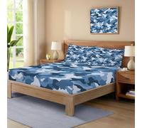 Abstracto Simple Sábana Ajustable De Microfibra Suave Resistente a Las Arrugas Camuflaje 140x200 cm Bolsillo Elástico De 30 cm Profundidad para un Ajuste Azul