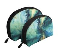 Abstracto Veteado Azul Marino Verde Azulado, Bolsa de Maquillaje de Concha, Monedero pequeño para Mujer, Bolsa de artículos de tocador, Bolsa de cosméticos, 2 Piezas