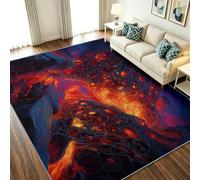 Abstrakt Fantasy - Alfombra para salón, 160 x 230 cm, lavable, antideslizante, diseño geométrico volcán lava, de lana sintética, para dormitorio, comedor, oficina, color rojo