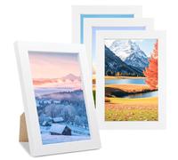 Absyrony Set de 4 Marcos de Fotos, Marco de Fotos de Madera Pequeños 15 x 10CM, Portafotos con Vidrio Acrílico Inastillable y Soporte, para Colgar en la Pared o Sobre la Mesa Decoracion, Blanco