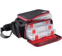 Abu Garcia Bolsa de Pesca para señuelos, con Cajas de Aparejos para almacenar Crankbait, Soft Bait, Jerkbait, Swimbait, Spinner, Cuchara, Lucio, Perca, Pesca de lucioperca, Negro, Gris, Rojo