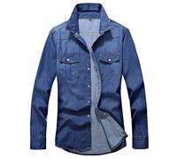 ABUCIYO Jeans de Jeans Chemise à Manches Longues Chemise Versia Hommes Denim Porter Veste Veste De Cow -Boy (X-Large,Navy Blue)