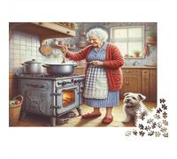 Abuela cocinando Puzzles 1000 Piezas Papel Reciclado para Adultos Puzzle para Adultos Juego desafiante Regalo Divertido para casa Excelente Idea de Regalo 70x50cm/1000pcs