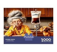 Abuela con café y perro 1000 Piezas Paquete De Puzzle El ambiente peculiar de la tercera edad Puzzle Cochetón Grueso - Favorito De Coleccionistas, Relajación, Regalo Para Viajes O Fies 38x26cm/1000pcs