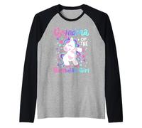 Abuela del Cumpleaños Niña Flossing Unicornio Familia Mujeres Camiseta Manga Raglan
