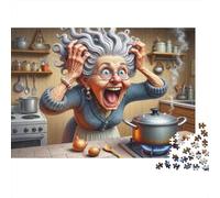Abuela Enojada Cocina Rompecabezas Noche Juego 1000 Piezas Adultos Mujer Loca Cocina Olla Caos Premium Grueso Resistente Vibrante Desafiante Difícil Alivio Estrés 52x38cm/1000pcs