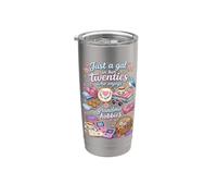 Abuela Hobbies Gen Z Girl in Twenties Crochet Bingo Birds Vaso térmico de acero inoxidable de doble pared