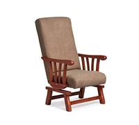 Abuelo a Gusto - Mecedora Clásica con Brazos de Madera de Haya. Tapizado en Tela Antimanchas. Respaldo Ergonómico para Descanso y Confort Diario (111x57x83 cm) [Tostado, Cerezo]