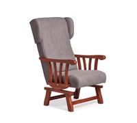 Abuelo a Gusto - Mecedora Clásica con Orejas Apoyacabeza y Brazos de Madera de Haya. Tapizado en Tela Antimanchas. Ideal para Personas Mayores o Descanso Diario (111x57x83 cm) [Gris, Cerezo]