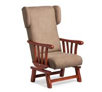 Abuelo a Gusto - Mecedora Clásica con Orejas Apoyacabeza y Brazos de Madera de Haya. Tapizado en Tela Antimanchas. Ideal para Descanso, Lectura o Personas Mayores (111x57x83 cm) [Tostado, Cerezo]