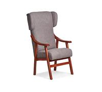 Abuelo a Gusto - Silla con Brazos y Orejas Apoyacabeza en Madera de Cerezo. Tela Antimanchas para Personas Mayores o Uso Geriátrico. Ideal Tras Prótesis de Cadera (115 x 71 x 57 cm) [Gris]