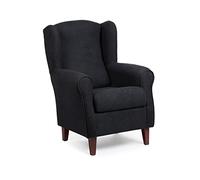 Abuelo A Gusto | Sillón Orejero Individual Roma - Compacto para Salón y Dormitorio - 106x74x78cm - Butaca de Lectura Cómoda y Ligera - Tela Antimanchas, Respaldo Alto y Sentada Firme (Negro)